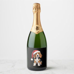 Beagle Christmas Dog Long Sleeve T-Shirt Sparkling Wine Label