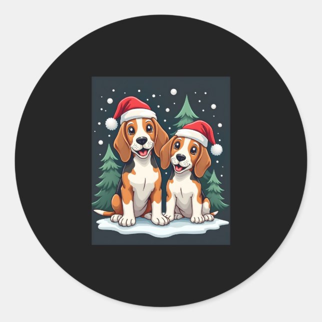 Beagle Christmas Dog Owner Xmas Holiday Pajama Lon Classic Round Sticker (Front)