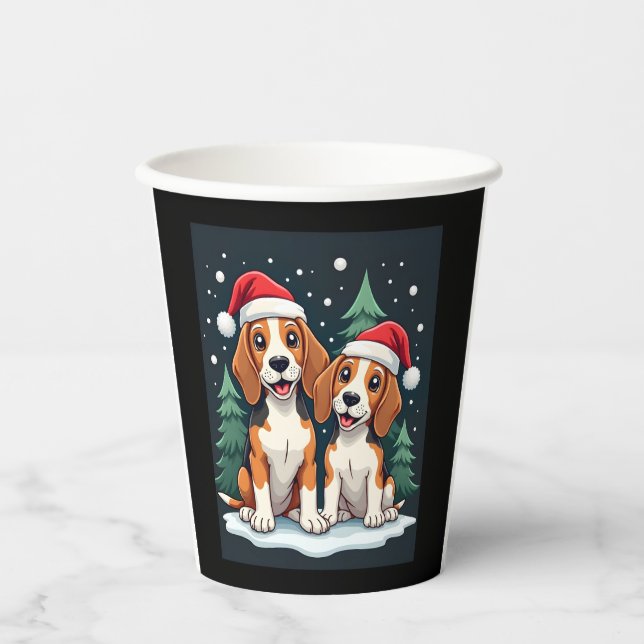 Beagle Christmas Dog Owner Xmas Holiday Pajama Lon Paper Cups (Front)