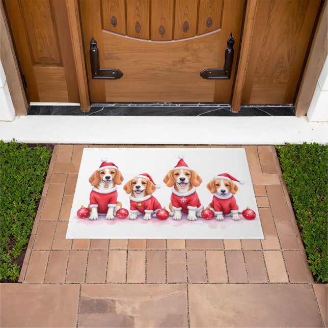 Beagle Christmas Dress Santa Hat Doormat (Outdoor)
