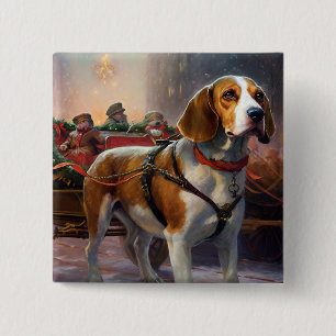Beagle Christmas Festive Season  2 Inch Square Button