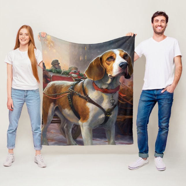 Beagle Christmas Festive Season  Fleece Blanket (In Situ)