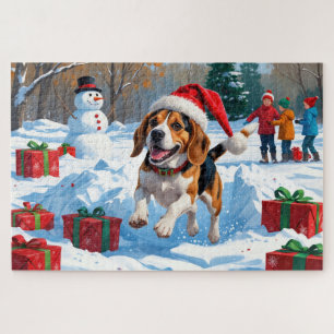 Beagle Christmas Festive Snow Scene Jigsaw Puzzle