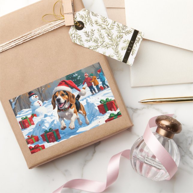 Beagle Christmas Festive Snow Scene Sticker (Gifting)