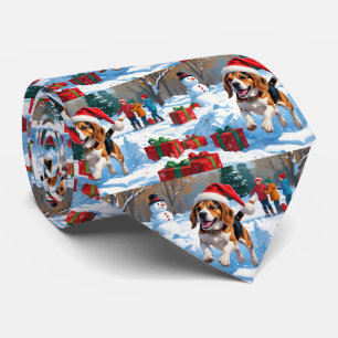 Beagle Christmas Festive Snow Scene Tie