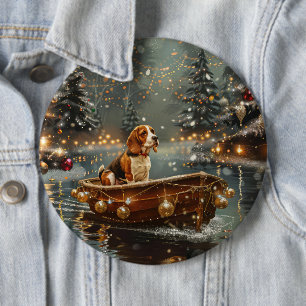 Beagle Christmas Festive Voyage 6 Inch Round Button