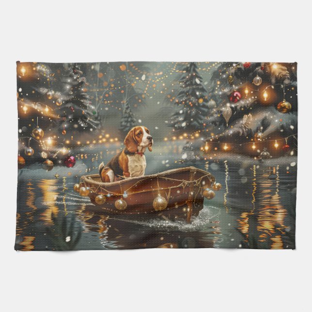 Beagle Christmas Festive Voyage Kitchen Towel (Horizontal)