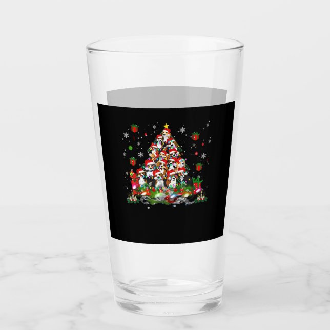 Beagle Christmas Funny Tees Beagle Xmas Tree Dog E Glass (Front)
