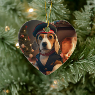 Beagle Christmas, Gift for Beagle Police Lover Ceramic Ornament