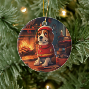 Beagle Christmas, Gift for Beagle Police Lover Ceramic Ornament