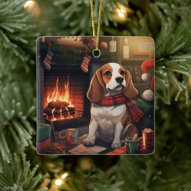 Beagle Christmas, Gift for Beagle Police Lover Ceramic Ornament (Tree)