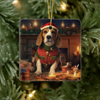 Beagle Christmas, Gift for Beagle Police Lover Ceramic Ornament