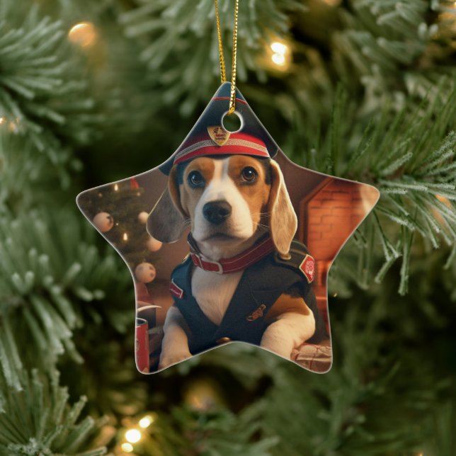 Beagle Christmas, Gift for Beagle Police Lover Ceramic Ornament (Tree)