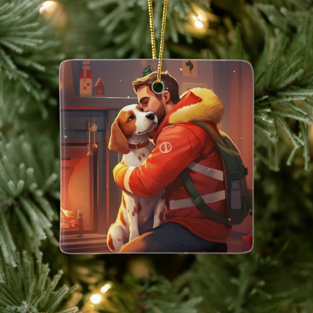 Beagle Christmas, Gift for Dog Firefighter Lover Ceramic Ornament (Tree)