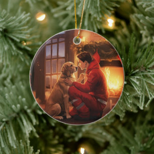 Beagle Christmas, Gift for Dog Firefighter Lover Ceramic Ornament