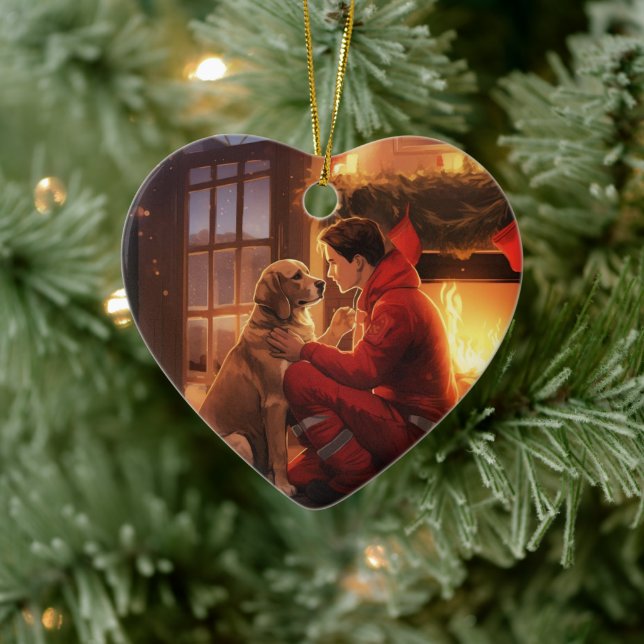Beagle Christmas, Gift for Dog Firefighter Lover Ceramic Ornament (Tree)