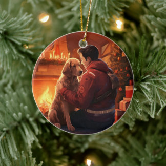 Beagle Christmas, Gift for Dog Firefighter Lover Ceramic Ornament