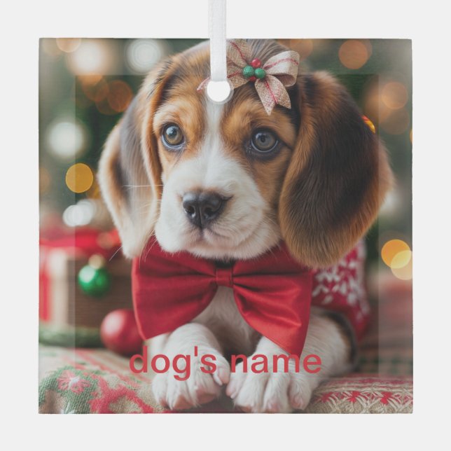 Beagle Christmas Glass Ornament (Front)