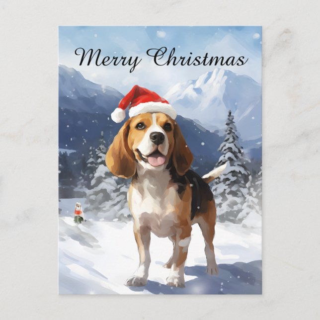 Beagle Christmas Holiday Postcard (Front)