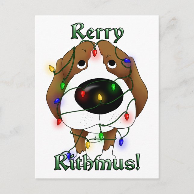 Beagle Christmas Lights Holiday Postcard (Front)
