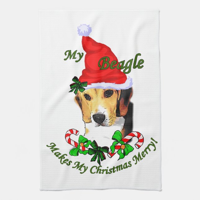 Beagle Christmas Merry Kitchen Towel (Vertical)