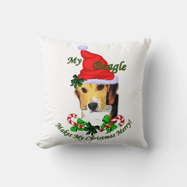 Beagle Christmas Merry Throw Pillow (Front)