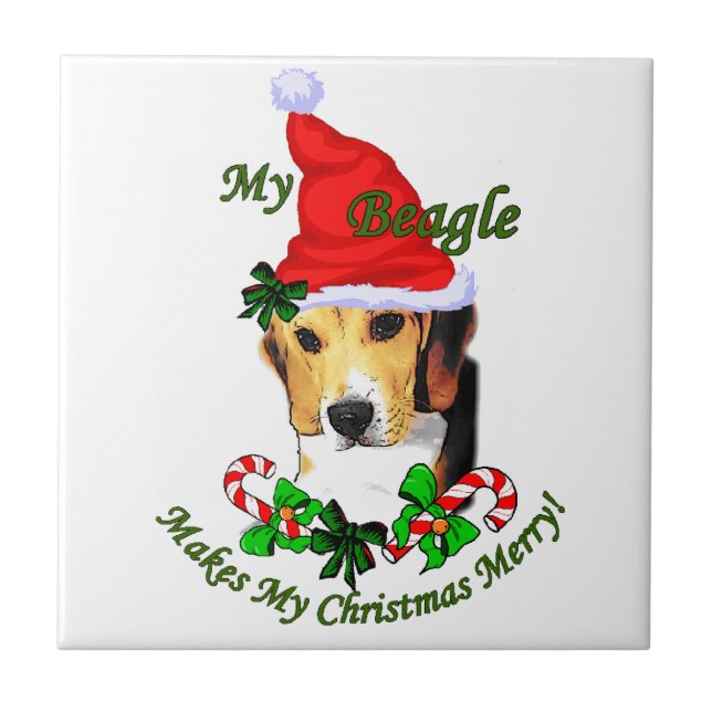 Beagle Christmas Merry Tile (Front)