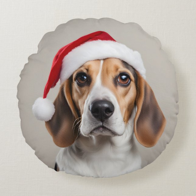 Beagle Christmas Round Pillow (Front)