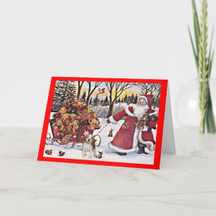 Beagle Christmas Santa and Bears Greeting Card
