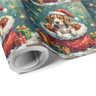 Beagle Christmas Santa Bag Adventure Wrapping Paper