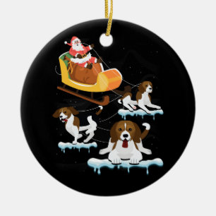 Beagle Christmas Santa Riding Beagle Reindeer Dog  Ceramic Ornament