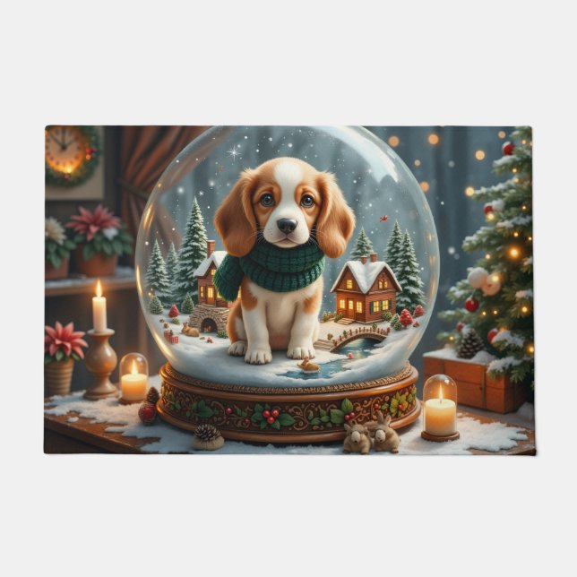 Beagle Christmas Snow Globe Art Doormat (Front)