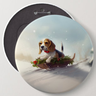 Beagle Christmas snow winter 6 Inch Round Button