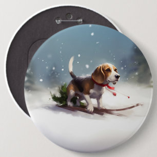Beagle Christmas snow winter 6 Inch Round Button