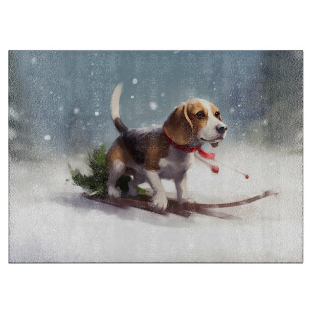 Beagle Christmas snow winter Cutting Board (Front)