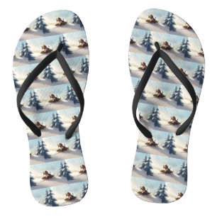 Beagle Christmas snow winter  Flip Flops