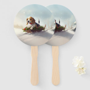 Beagle Christmas snow winter  Hand Fan
