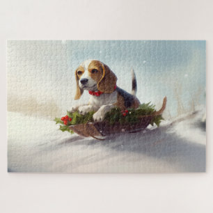 Beagle Christmas snow winter  Jigsaw Puzzle