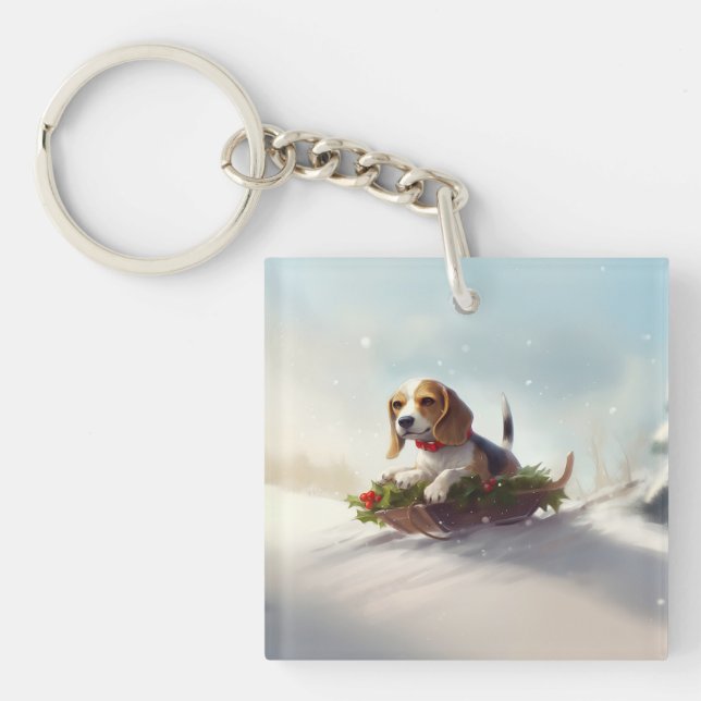 Beagle Christmas snow winter  Keychain (Front)