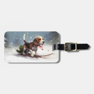 Beagle Christmas snow winter Luggage Tag