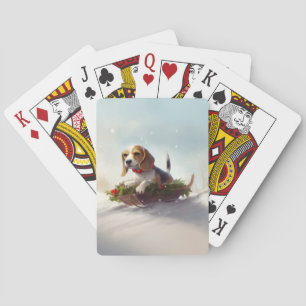 Beagle Christmas snow winter  Playing Cards