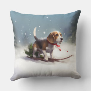 Beagle Christmas snow winter Throw Pillow