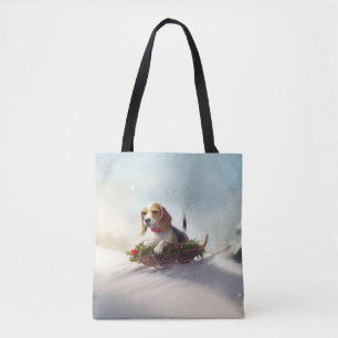 Beagle Christmas snow winter Tote Bag