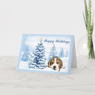 Beagle Christmas Snowy Tree Greeting Card