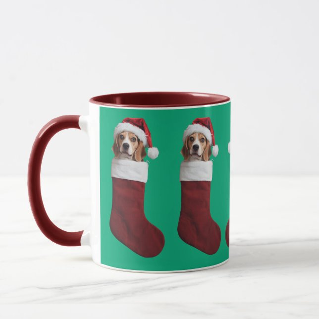 Beagle Christmas Stocking Mug (Left)