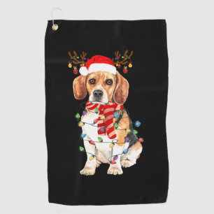 Beagle Christmas Tee Reindeer Christmas Lights Golf Towel
