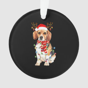 Beagle Christmas Tee Reindeer Christmas Lights Ornament