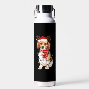 Beagle Christmas Tee Reindeer Christmas Lights Water Bottle