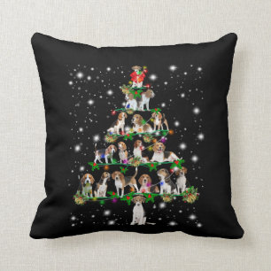 Beagle Christmas Tree Covered By Flashlight Throw Pillow