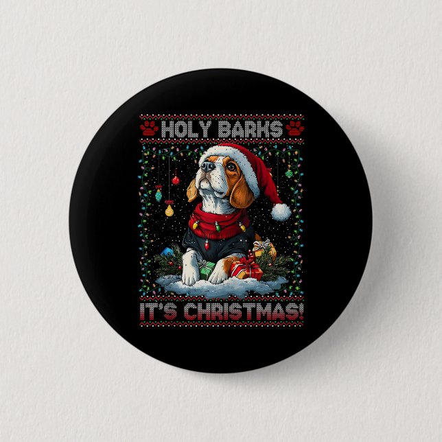 Beagle Christmas Tree Lights Decorations Dog Lover 2 Inch Round Button (Front)